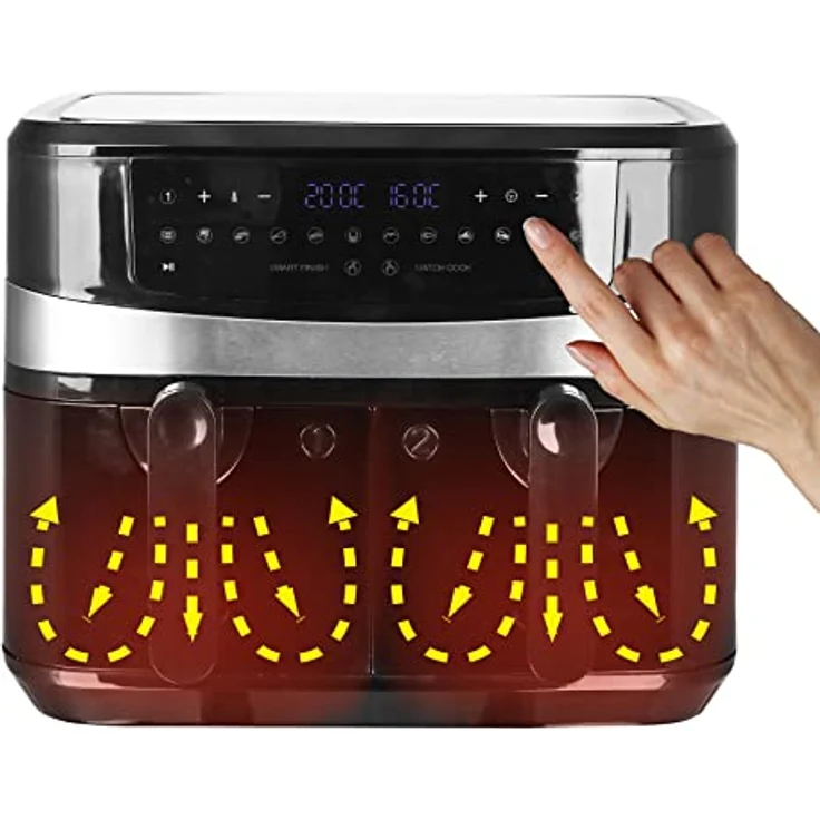 Emerio AF-126672 Heißluftfritteuse, Doppel, Frittieren ohne Fett, 2 x 4,5 Liter, 12 Kochprogramme, 2400 Watt, LED-Display, schwarz – Bild 5