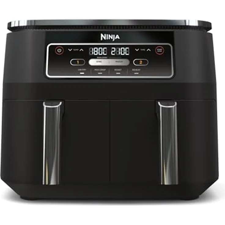 Ninja Foodi Dual Zone Airfryer AF200EU Heißluftfritteuse, 2 Fächer, 7,6 l, 4-in-1, ohne Öl, Max Crisp, Braten, Aufwärmen, Schwarz