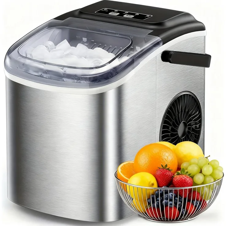 Silonn Eiswürfelmaschine, tragbar mit 6-minütiger Eisherstellung, 12 kg/Tag, 2 Eisgrößen, selbstreinigend und LED-Anzeige für Haushalt, Camping & Party