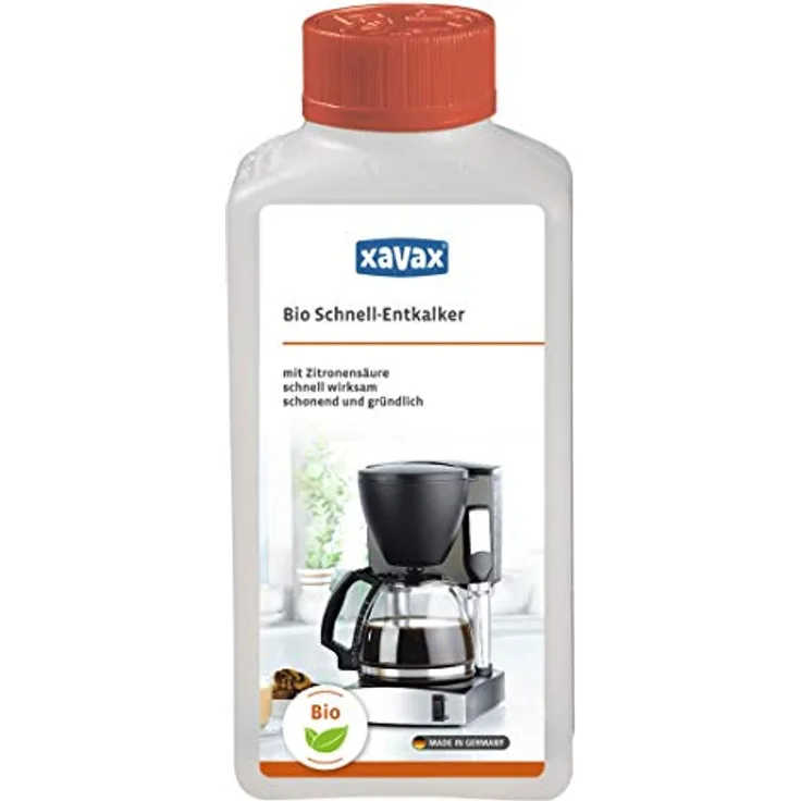 Xavax Bio Schnell-Entkalker 250 ml (auf Zitronensäure-Basis, flüssig, z.B. für Kaffeevollautomaten, Wasserkocher, Espresso-/Kaffeemaschinen, Edelstahl Oberflächen etc) Entkalkungsmittel