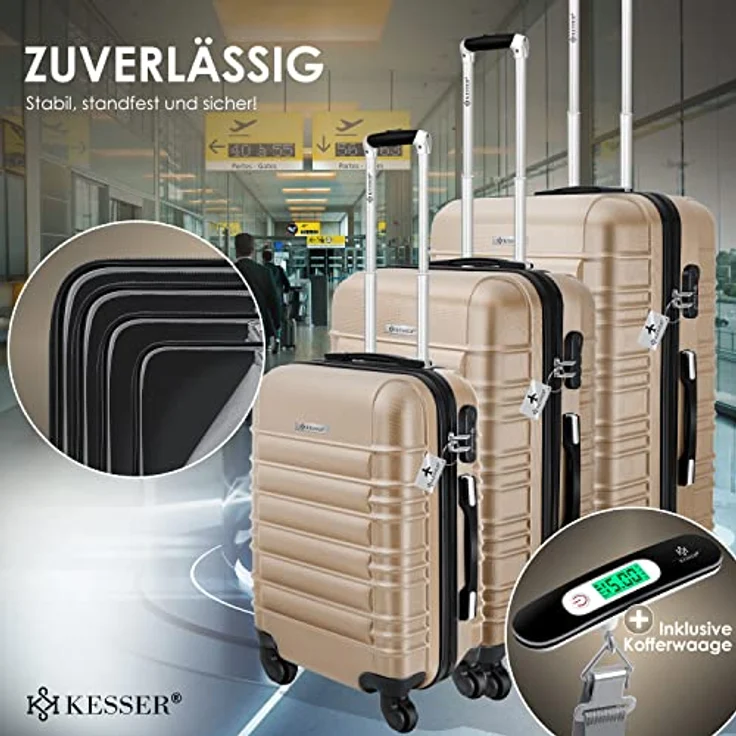 KESSER® 3tlg. Hartschalenkofferset Hartschalenkoffer Reisekoffer Set Reisekofferset Trolley Koffer Inkl. Kofferwaage + Gepäckanhänger Rollkoffer Schloss 4 Rollen ABS-Hartschale Teleskopgriff M-L-XL – Bild 4