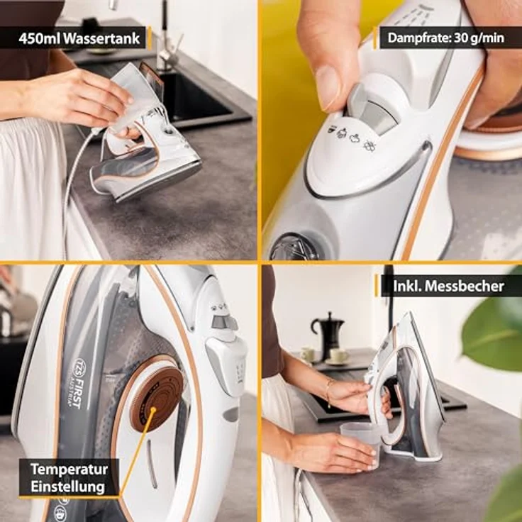 TZS First Austria Dampfbügeleisen I 2800-3200W I Keramiksohle I Selbstreinigung I Vertikaldampf I Anti-Kalk I Trockenbügeln I 0,45l Wassertank I 1.3kg | weiß – Bild 4