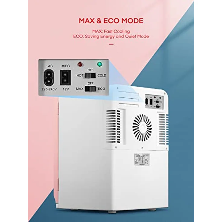NORTHCLAN Mini Kühlschrank 15L, tragbarer Kühl- und Heizkühlschrank mit 220V AC/12V DC, Max & Eco-Modus, für Getränke und Kosmetik, Rosa – Bild 5