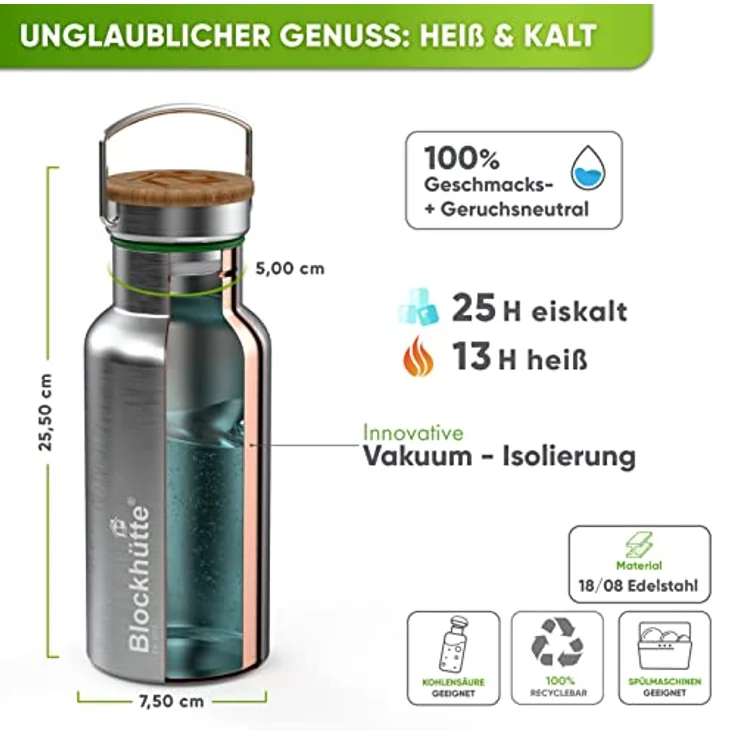 Blockhütte Personalisierte Edelstahl Trinkflasche 750ml, Auslaufsichere Thermoflasche, BPA-frei, für Kinder und Erwachsene, mit Namensgravur – Bild 3
