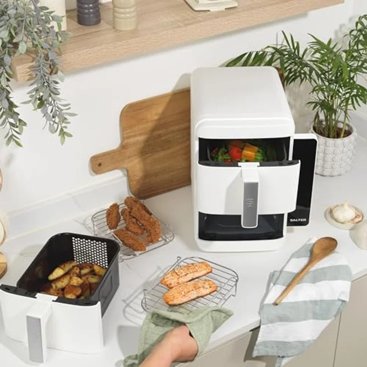 Salter VertiCook Ultra, Stapelbare Heißluftfritteuse mit 9L, 2 x 4,5L Körben, 9 Voreinstellungen, Sync & Match, PFAS-frei, Temperaturbereich 60-230°C, 2400W – Bild 3