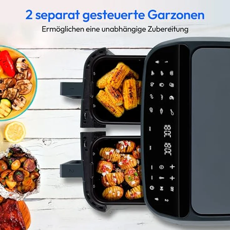 Medion® Heißluftfritteuse MD11760, 2600 W, mit 2 Garzonen, Touch-Sensor-Bedienfeld, grau – Bild 2