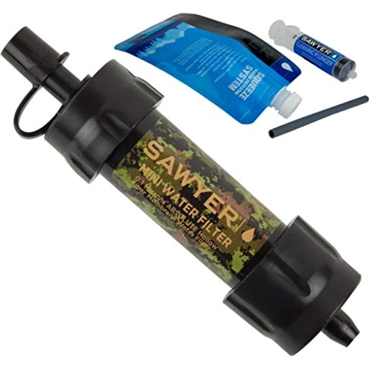 Sawyer Mini Wasserfilter System, ultraleichter 0,1 Mikron Filter mit Reinigungsspritze, Camouflage – Bild 1