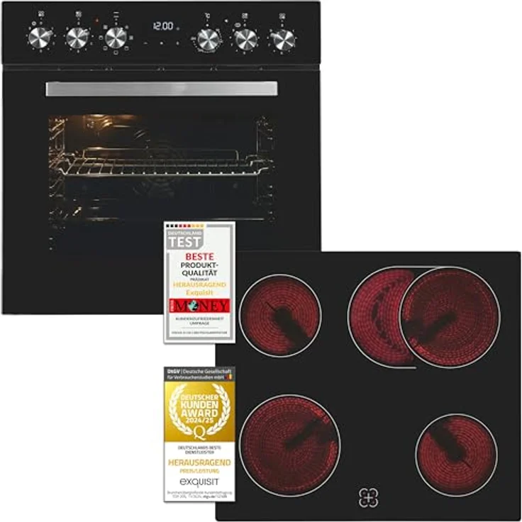 Exquisit Einbauherdset EHE157-UBZ-020-Set schwarz, 59 l Garraumvolumen, 7 Backprogramme, Kochen mit Grill und Umluft, Energieklasse A – Bild 1