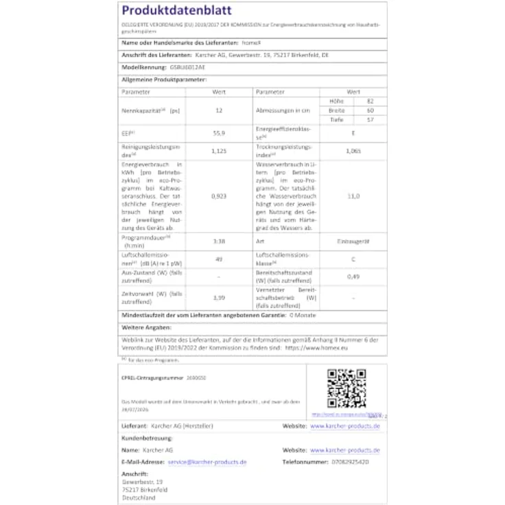 homeX GSBU6012AE Geschirrspüler 60 cm Unterbau, 12 Maßgedecke, 6 Programme, AquaStop, schwarz – Bild 13