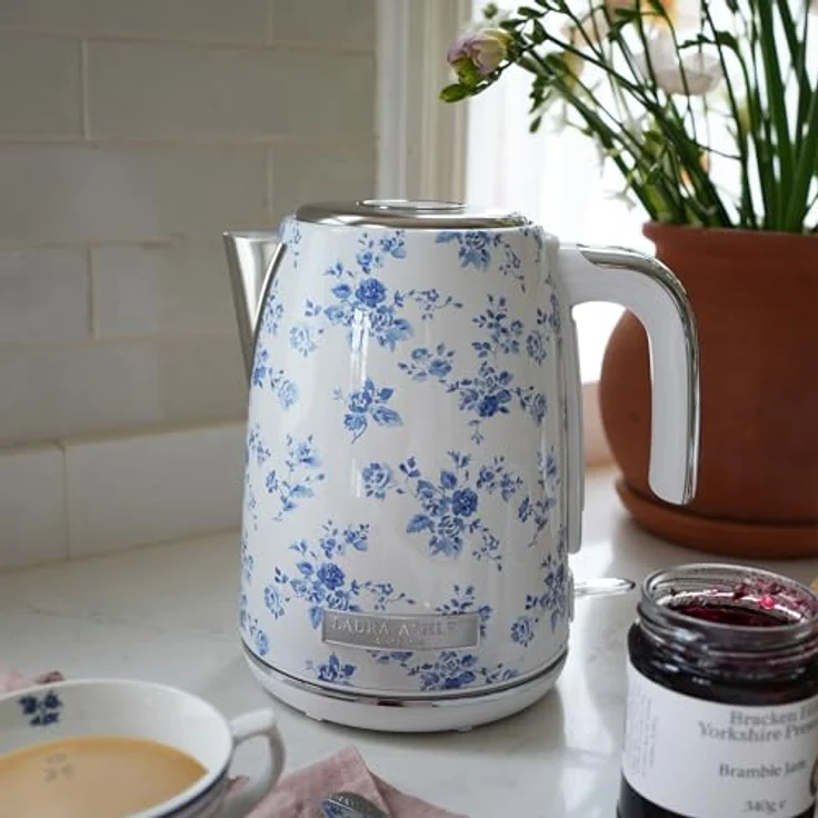 VQ Laura Ashley China Rose Kabelloser Edelstahl-Wasserkocher, 1.7 Liter, 2.2 kW Schnellkochtechnologie mit Überhitzungsschutz und externem Thermometer – Bild 2