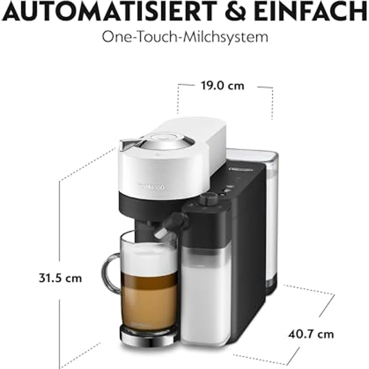 De'Longhi Nespresso Vertuo Lattissima ENV300.W, Kaffeekapselmaschine mit Automatischem Milchaufschäumsystem, 5 Tassengrößen, 3 Milch-Rezepte, Einfache Bedienung, Mattweiß – Bild 3