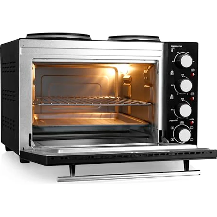 Emerio Multi Backofen MO-125236.4, Camping Küche mit 2 Kochplatten, Pizzaofen, schwarz – Bild 2