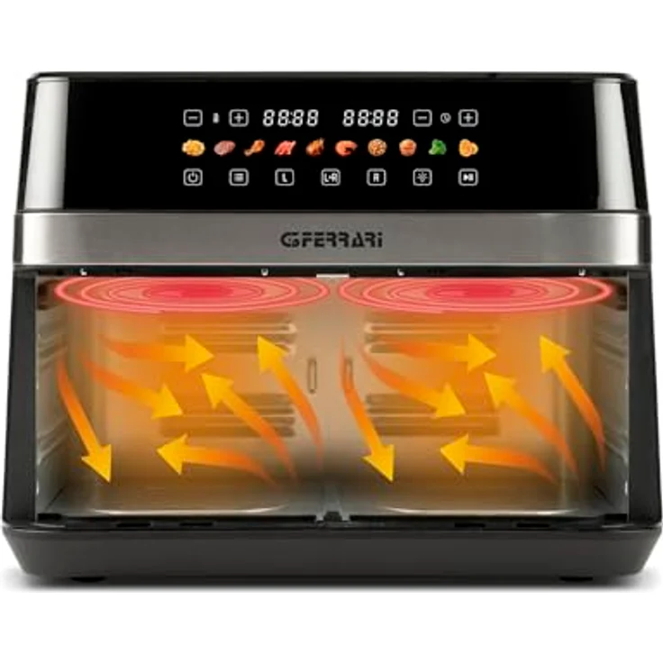 G3 Ferrari G10223 Heißluftfritteuse Friggisano 6+6, 2200 Watt, 12 Liter, 10 Programme, Farbdisplay, Innenbeleuchtung, inkl. Rezeptbuch – Bild 3