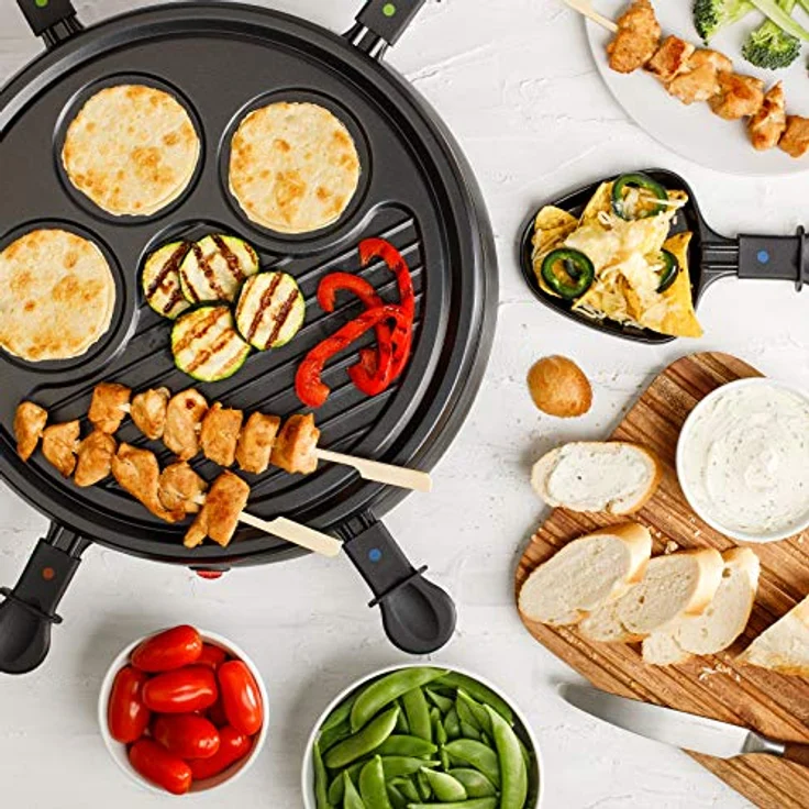 Tristar RA-2998, Raclette für bis zu 6 Personen mit 6 Pfännchen und Crêpe-und Grill-Bereich-Durchmesser 29 cm, 800 W, schwarz – Bild 5
