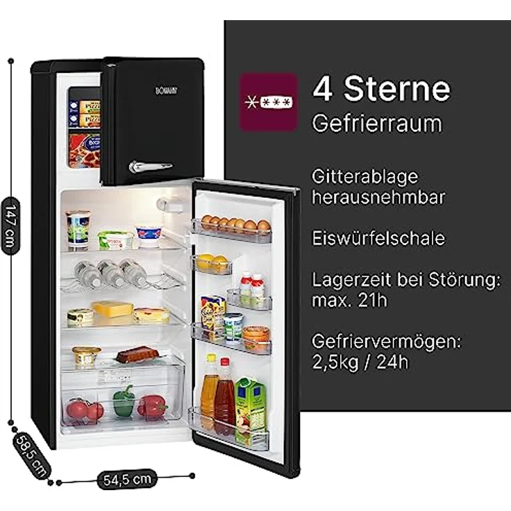 Bomann DTR 353 Kühl-Gefrierkombination, freistehend, schwarz, Breite 55 cm, Energieklasse E - Preisvergleich – Bild 7