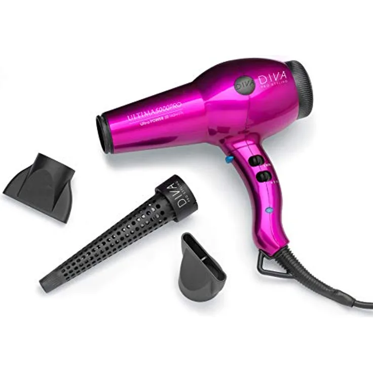 Diva Pro Styling Ultima 5000 Pro Professioneller Haartrockner mit Ionischer Konditionierung, 2200 W, Rosa, 700 g