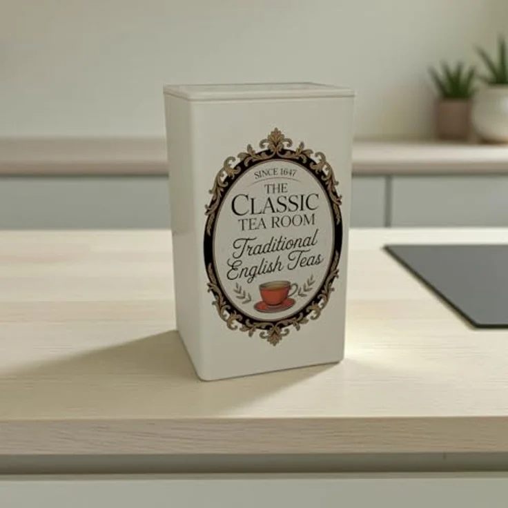 speecheese Traditional English Teas Teedose 900ml, Vintage Design mit rot-orange Teetasse und goldenen Barock-Ranken – Bild 2