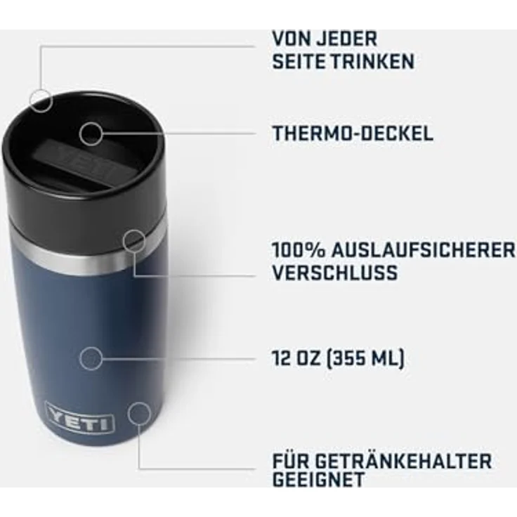 YETI Rambler Thermobecher 12 oz (355 ml) Navy – Edelstahl-Isolierbecher mit abnehmbaren Magslider-Deckel, doppelwandiger Vakuumisolierung, spülmaschinenfest – Bild 3