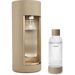 Mysoda Glassy Wassersprudler aus Holzkomposit und Aluminium (ohne CO2-Zylinder) mit 1-Liter-Glasflasche & BPA-freier 1-Liter-Plastikflasche - Latte