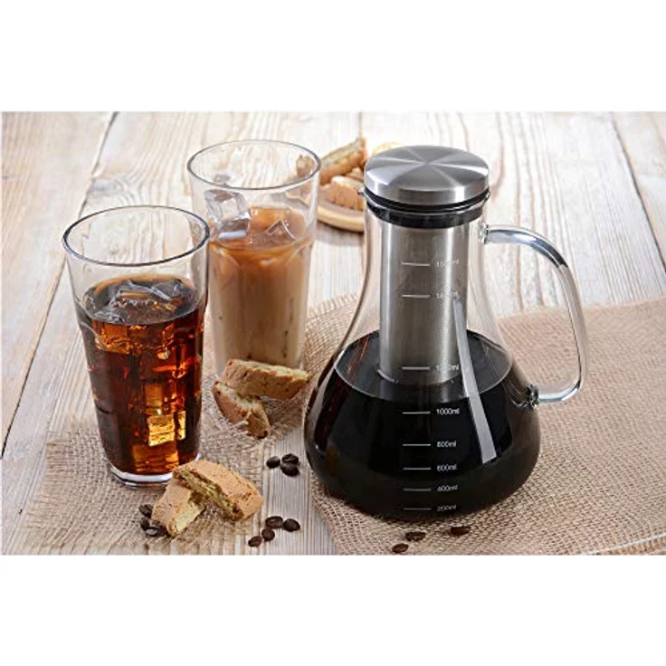 GRÄWE Cold Brew Coffee Maker 1,5 Liter - Kaffeebereiter mit Glaskaraffe aus Borosilikatglas und Edelstahl-Filter - Cold Brew Kanne für Kaffee, Eiskaffee - Cold Brew Tea Maker 6 Tassen – Bild 3