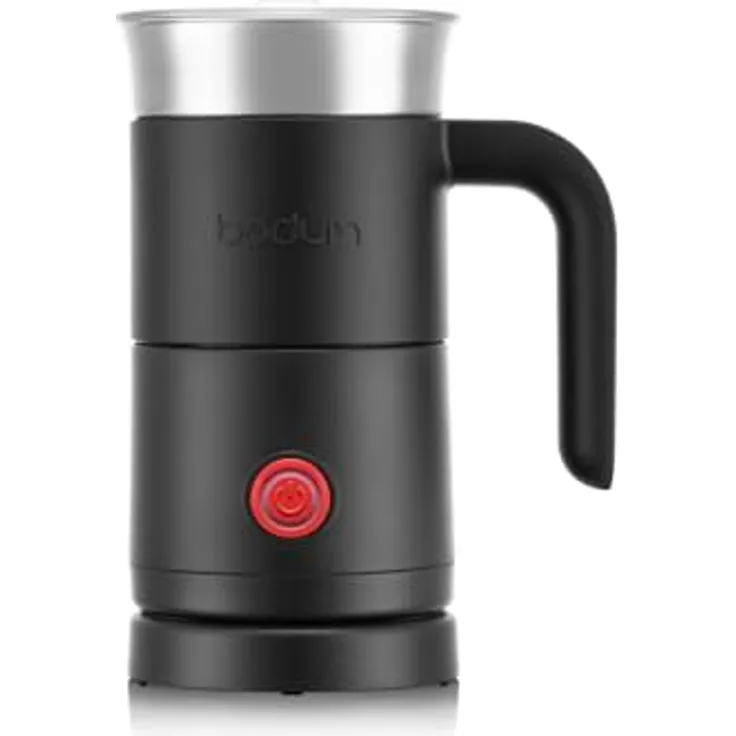 BODUM BARISTA Elektrischer Milchaufschäumer 300 ml, Edelstahl mit Antihaft-Innenbeschichtung, zwei Aufsätze für Aufschäumen und Erhitzen, ideal für Cappuccino und Latte