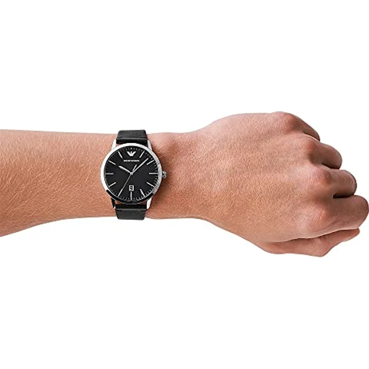 Emporio Armani Uhr für Herren , DreizeigerDatumswerk, 43mm Silbernes Edelstahlgehäuse mit Lederarmband, AR11193, Grau – Bild 2