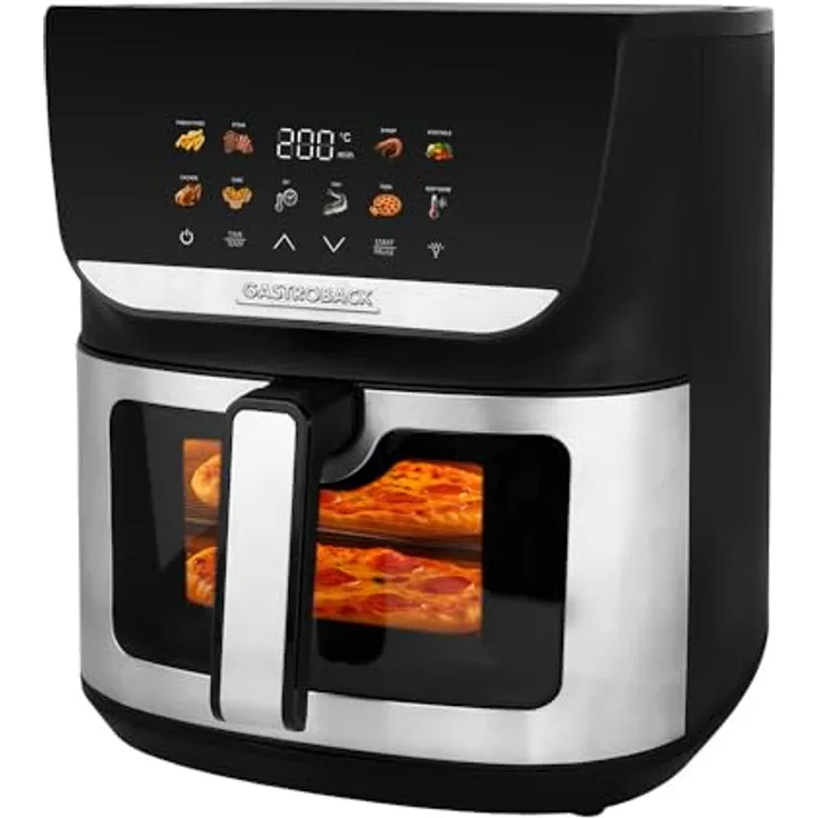 Gastroback Heißluftfritteuse 42585 HEAT & CRISP FAMILY 8 L, 2000 W, Multifunktionale Fritteuse mit Touchscreen und 10 Automatik-Programmen, Schwarz