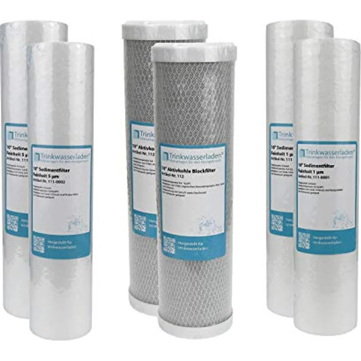 Trinkwasserladen 1 Jahr Filter Set 10" 6-teilig Ersatzfilter für Umkehrosmose RO, inklusive Sediment- und Aktivkohlefiltern