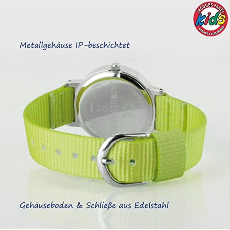 JACQUES FAREL Happy Learning Kinder-Armbanduhr Lernuhr Jungen 24h Analog Quarz Metall Textilband Grün KOP 05 – Bild 4