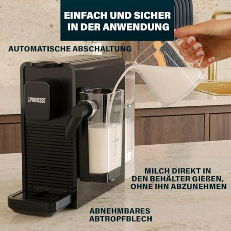 PRINCESS 249455 Capsule and Latte Pro, Kapselmaschine mit 20 bar Pumpe, kompatibel mit Nespresso-Kapseln, automatischem Milchsystem und 0,8L Wassertank – Bild 5