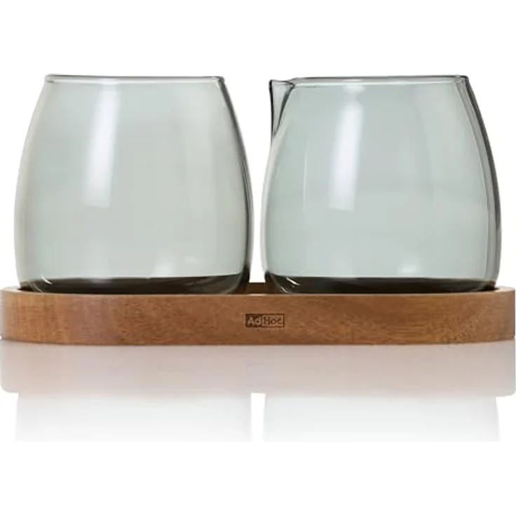 AdHoc MZ02 Set Milchkännchen und Zuckerdose mit Untersetzer YUNA | Premium Borosilikatglas in Rauchgrau & Holz, skandinavisches Design - Preisvergleich – Bild 5