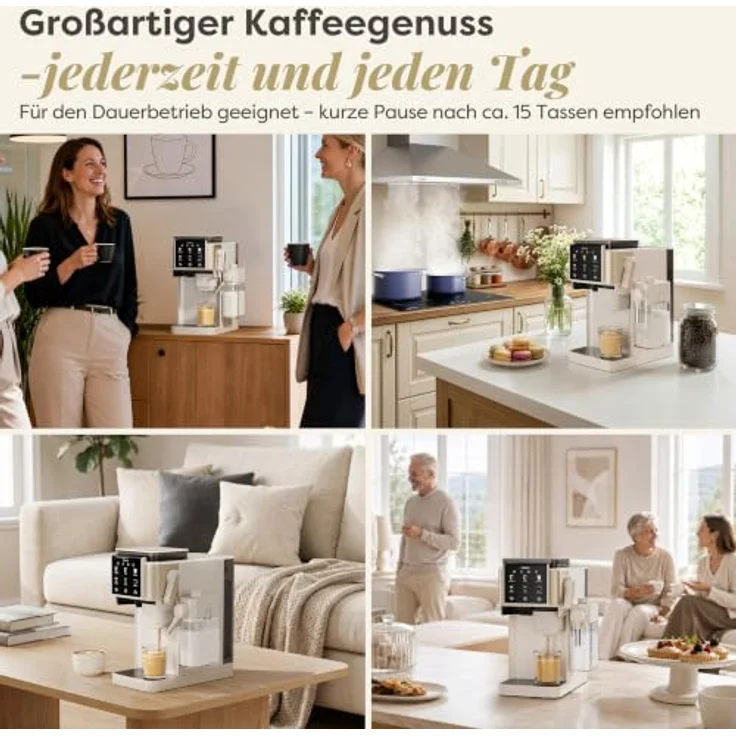 CIARRA Espressomaschine CBSACM-D6, automatischer Tampen, 15 Bar, Touch-Display, mit integriertem Mahlwerk und abnehmbarem Milchbehälter – Bild 15