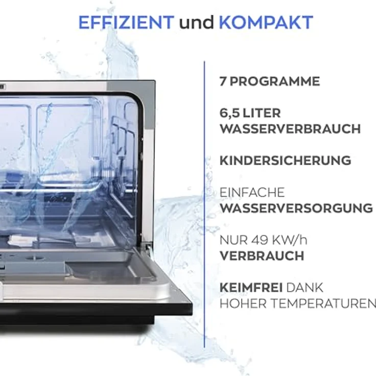 HEINRICHS HTG 8840, tragbarer Mini Geschirrspüler mit 6,5L Wasserverbrauch, freistehend, schwarz, 7 Programme, leise (47 dB) – Bild 2