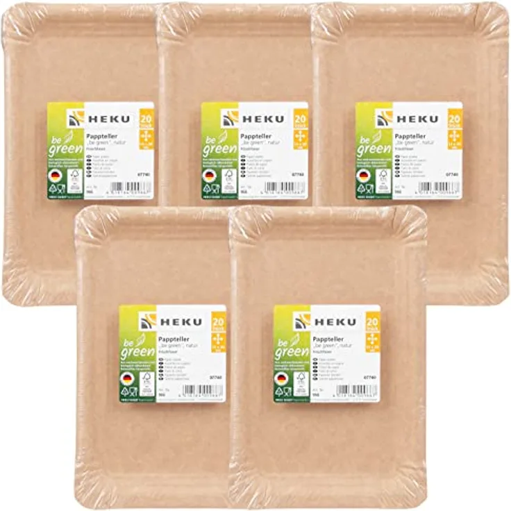 HEKU 30966: 100 Bio-Pappteller 13x20cm be Green, Frischfaser, FSC-Zertifiziert,