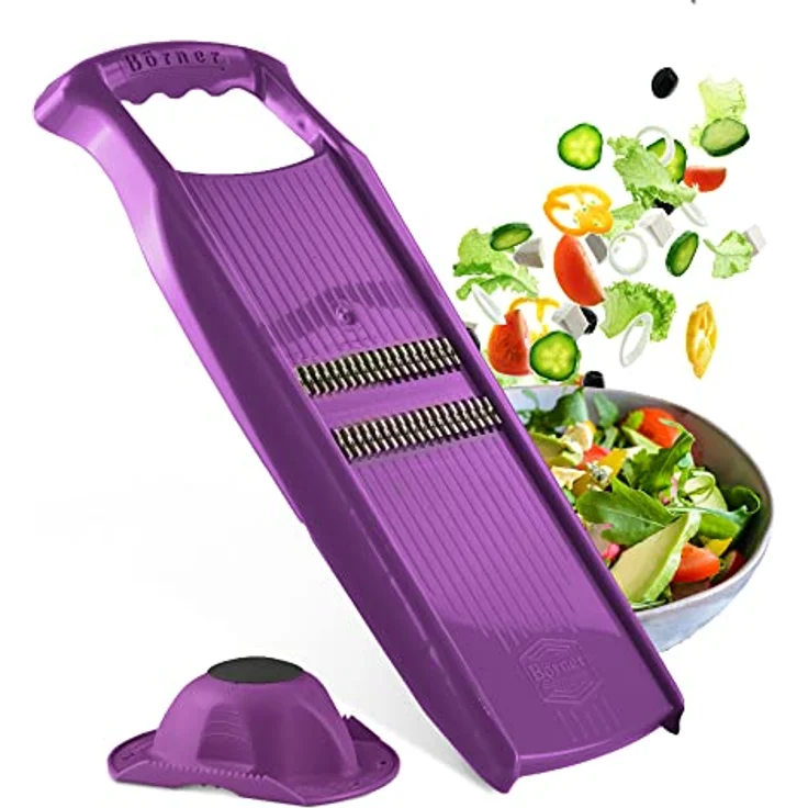 Börner Roko PowerLine Gemüseschneider Set (2-tlg.) • Feiner Streifenschneider für Obst & Gemüse + Fruchthalter • Julienne Schneider • Gemüsehobel • Küchenhobel Set (Violett) – Bild 1