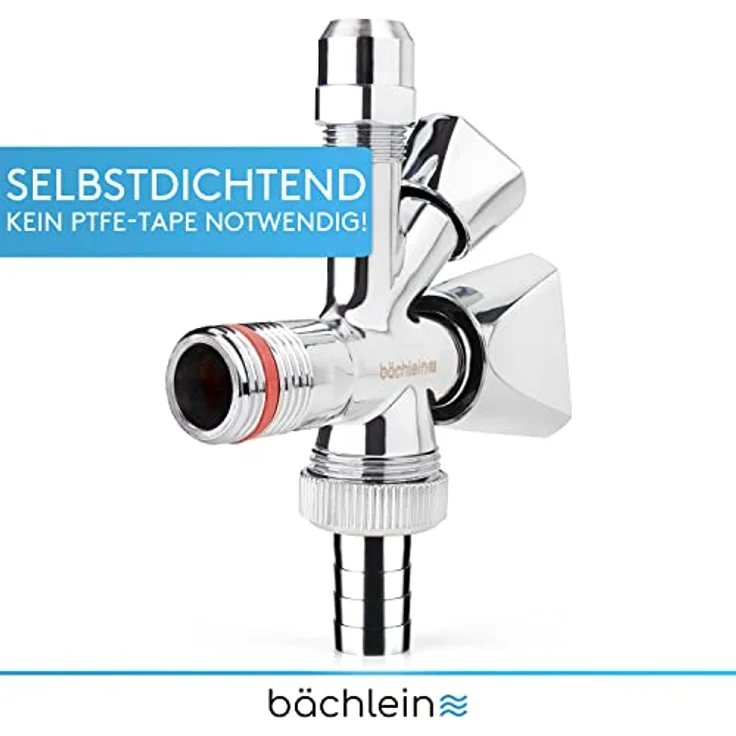 Bächlein Universal Messing, Kombi-Eckventil selbstdichtend, Kombinations-Eckventil für Kalt- und Warmwasserleitungen mit vielfältigen Anschlussmöglichkeiten, Eckventil – Bild 3