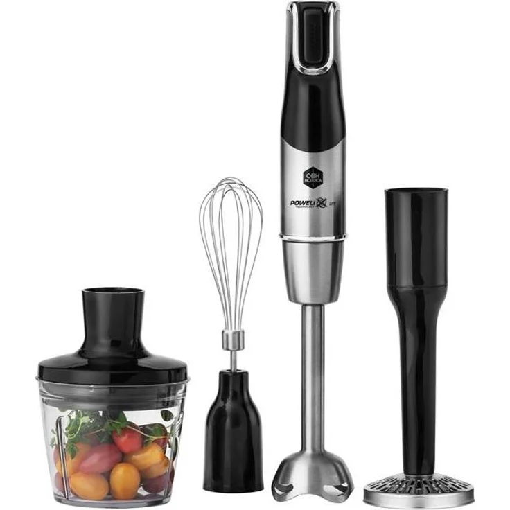 OBH Nordica InfinyForce Pro Stavmixer Set 1200W mit Titanklingen, Schwarz, inklusive Mini-Zerkleinerer und Schneebesen