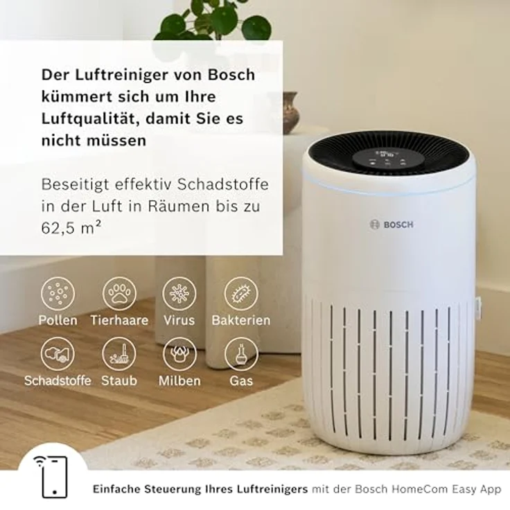 Bosch Air 4000i App-gesteuerter Luftreiniger - HEPA13-Luftfilter, Smart Sensor, Auto-Modus, Sleep-Modus (25 dB) - CADR: 300 m³/h, weiß – Bild 2