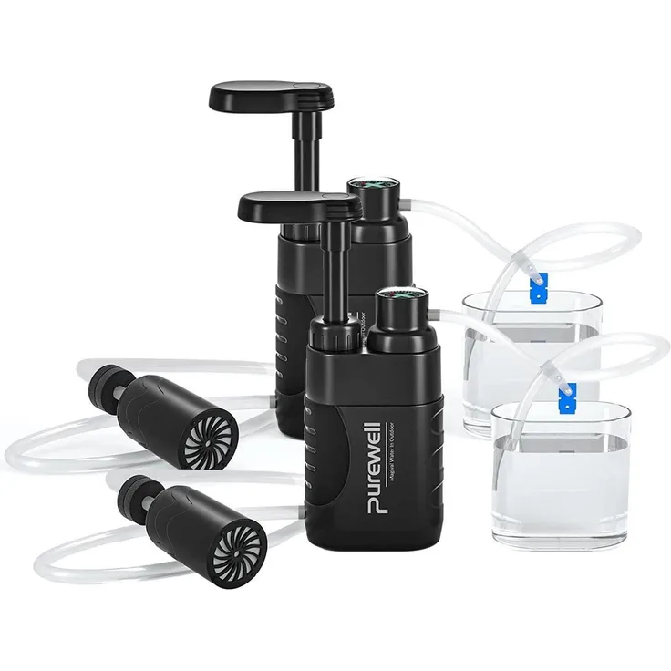 Purewell Tragbarer Wasserfilter mit Pumpe, 0.01 Mikron, 3000 Liter Filterkapazität, Schwarz