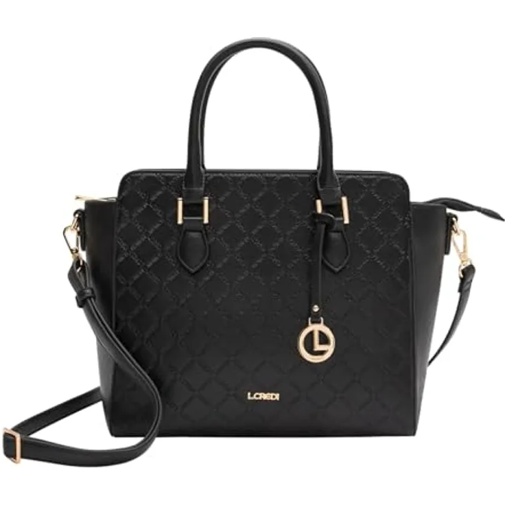 L.Credi Filiberta Handtasche, 37 cm, Schwarz, 100% Kunstleder, Henkeltasche