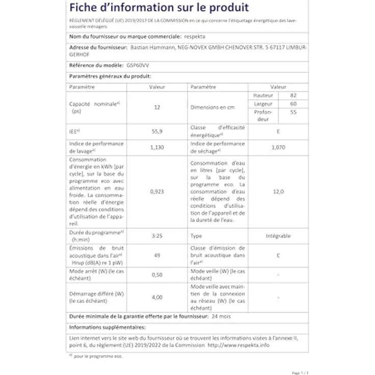 Respekta GSP60VV, Geschirrspüler, E, Geräuschemissionsklasse C, Geräuschemissionen 49 Dezibel – Bild 12
