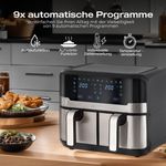 Heinrich´s Heißluftfritteuse HFR 8214, 2400,00 W, Airfryer, Doppel-Heißluftfritteuse, 9 Automatikprogramme
