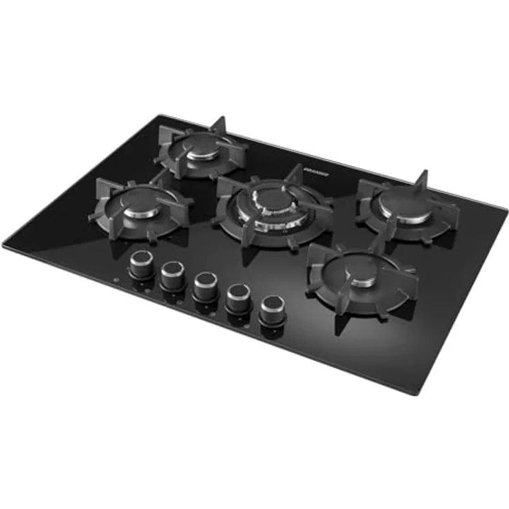 Oranier GKH740 Gaskochfeld autark, 75 cm breit, Glaskeramik, 5 Kochstellen, Design Drehknebel, schwarz – Bild 3