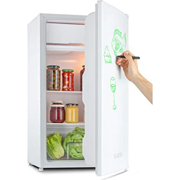 Klarstein Spitzbergen Uni, Kühlschrank mit beschreibbarer Tür, Gefrierfach und 90 l, Weiß – Bild 1