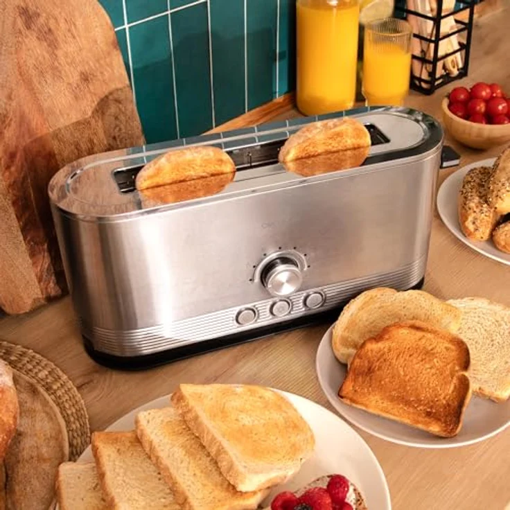 Cecotec Shine&Toast Extra, Vertikaler Toaster aus Edelstahl, 1050W, für 2 Scheiben, breiter Schlitz 3,8 cm, 7 Röststufen, Leuchtring, obere Stangen – Bild 5