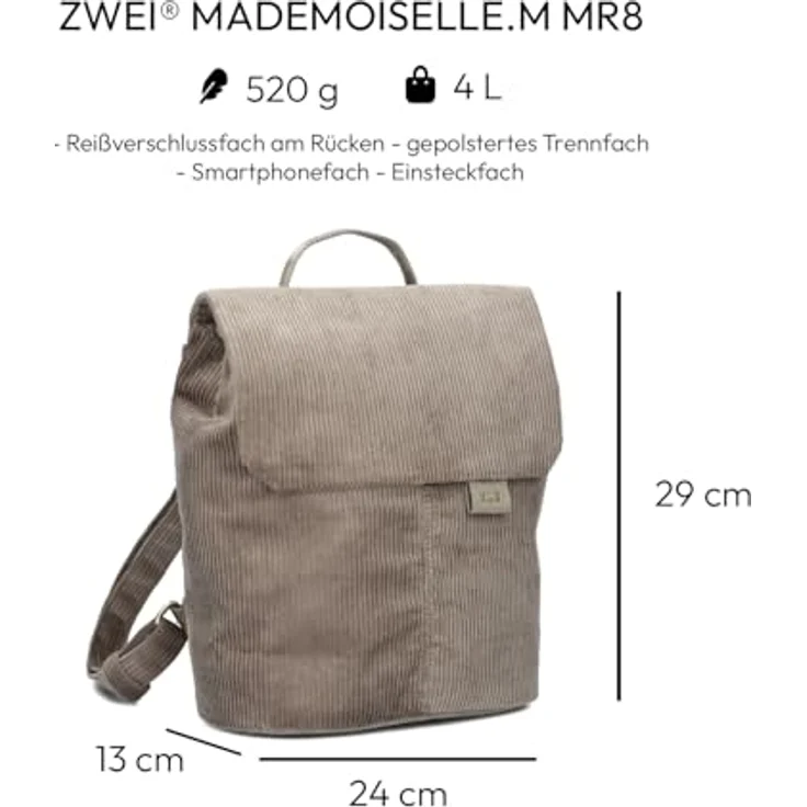 Zwei Mademoiselle.M City Rucksack, 29 cm, braun, 100% Polyurethan, 24 cm x 13 cm – Bild 2