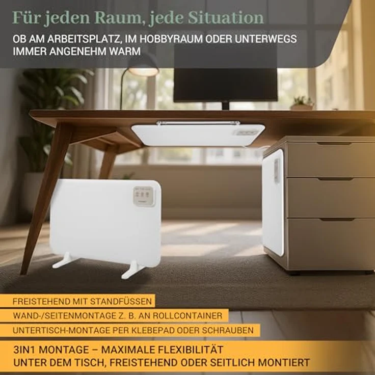 Heidenfeld Infrarotheizung HF-TH120, 120 Watt Tischheizung mit 3 Heizstufen, inklusive Timer und flexibler 3-in-1 Montage – Bild 4