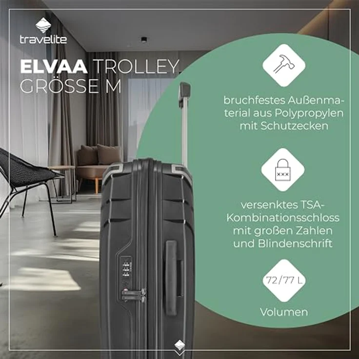 Travelite Elvaa 4w Trolley M Schwarz, 77 l Volumen – Bild 3