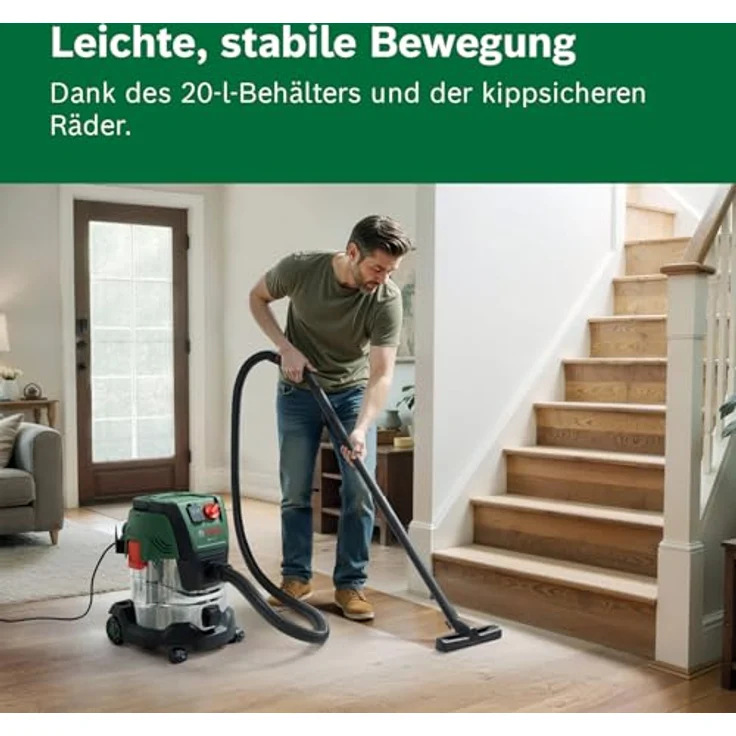 Bosch PAS20-220P, kabelgebundener Nass- und Trockensauger mit 1.200-W-Motor, 220 mbar Saugleistung, 2,2 m Saugschlauch und innovativem Flachfaltenfilter – Bild 4