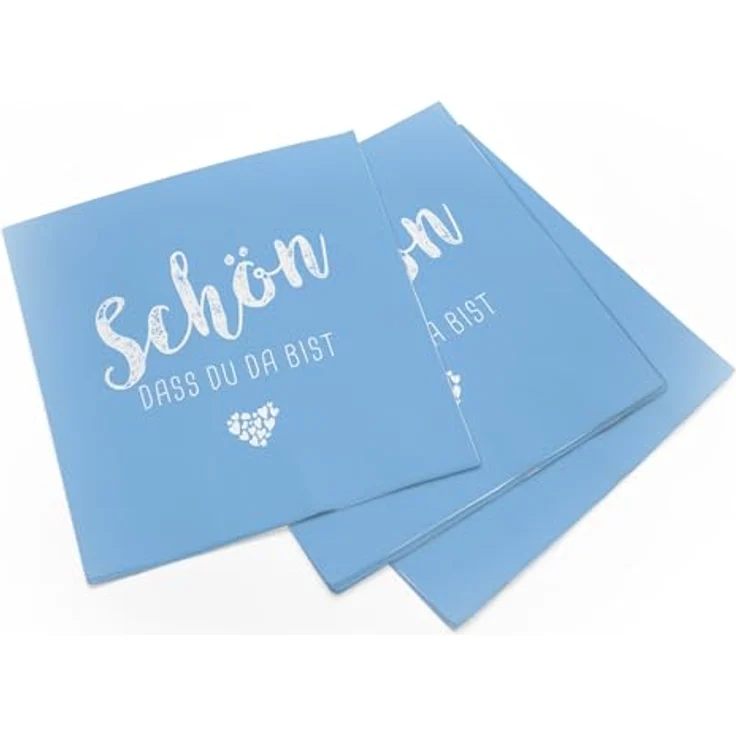 itenga Servietten Schön dass du da bist, 30 x 30 cm, 3-lagig, 40 Stück, hellblau für Kommunion, Konfirmation, Hochzeit und Taufe – Bild 3